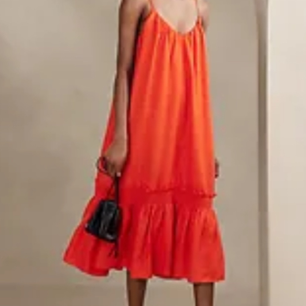 Banana Republic Linen Midi Dress in Size Medium, color Trailblazing Red-Orange